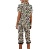 Women Floral Pajama Set Sleepwear Tops with Capri Pants Outfits Ladies Summer Comfy Sleep Nightshirt PJS Set
