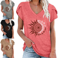 Women Casual Petal Cap Sleeve T Shirt Blouse Summer Sunflower Shirts