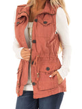 Frontwalk Womens Winter Fall Zip Up Drawstring Jacket Casual Sleeveless Cargo Vest Hiking Outerwear with Pockets Pink XL