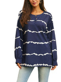 Lumento Womens Stripe Henley V Neck T-Shirt Casual Long Sleeve Blouse Tunic Top Tee