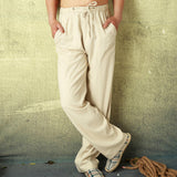 Mens Pants Elastic Drawstring Waist Lightweight Summer Trousers