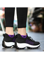 Ferndule Women Shoes Wedges Mesh Breathable Non Slip Wide Width Sneakers Ladies Purple 5.5