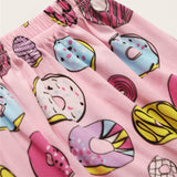 Women Short Sleeve Tops+Pants Round Neck Loungewear Sleepwear Outfit Graphic Print Pajama Set