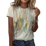 Women Bohemian Short Sleeve T-shirt Fashion Sunset Print Pullover Blouse Tops Summer Beach Casual Loose Work Shirt