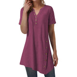 Women's Short Sleeve V Neck T Shirt Button Side Tunic Tops Blouse Asymmetrical Shirt Tops