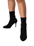 Womens Knitted Stretch Cloth Slip On Ankle Boots Pointed Toe Fashionable Kitten High Heels Boots