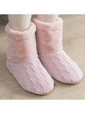 Women Fur Lined Knitted High Top Cotton Soft Shoes Slip On Comfortable Cotton Slippers