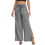 Women Side Slit Wide Leg Loungewear Solid Color Casual Bottoms High Waisted Summer Palazzo Pants