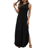 Womens Casual Summer Sleeveless Maxi Long Dress Side Split Tank Dress Plus Size T Shirt Sun Dress with Pocket