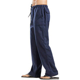 Men Cotton Linen Pants Yoga Drawstring Baggy Elastic Waist Loose Trousers Slacks
