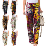 Women's Wide Leg Pants Vintage Cotton Linen Long Lightweight Elastic Waist Pants