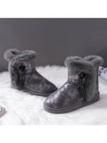 Winter Snow Boots for Women Faux Fur Warm Lace Up Comfy Casual Mid Calf Shoes Black
