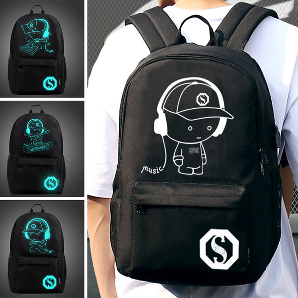 Luminous USB Charger Student Backpack Casual Laptop School Bag Anti-Theft Lock