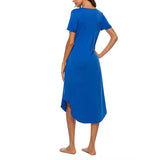 Women's Short Sleeve Pockets Pajamas Sleep Dress Nightgown Sleepwear Nightshirt