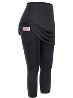 Women's Tennis Skirted Capri Leggings Pockets Elastic Sports Yoga Pants Skirts