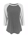 Women Color Matching Crew Neck 3/4 Sleeve T-Shirt Pullover Blouse Tops Tunic Tee