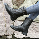 Women's Casual Combat Fashion Boots Lace Up Knee High Low Flat Heel Boots Shoes