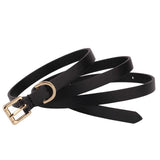 Women Ladies Skinny Pin Buckle Belt Genuine Leather Adjustable Dress Waistband