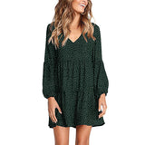 Womens Polka Dot Mini Dress Ruffled Long Sleeve V Neck Autumn A-line Loose Dress