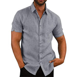 Men's Cotton Linen Casual Short Sleeve Shirt Loose Tops Blouse Tunic Button-Down