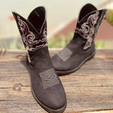Women's Western Boots Cowboy Mid-Calf Round Toe Leather Shoes Black US Size 10