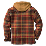 Men's Plaid Stripes Print Jacket Zip Top Hooded Long Sleeve Coat Thicken Coat