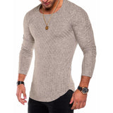 Men Crew Neck Solid Color Long Sleeve Tops Casual Slim Fit T-Shirt Blouse Tunic