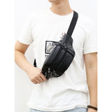 Unisex Cowhide Leather Fanny Pack Waist Bag Belt Pouch Travel Purse Multi-Pocket