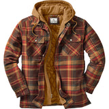 Men's Plaid Stripes Print Jacket Zip Top Hooded Long Sleeve Coat Thicken Coat