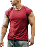 Men's Crew Neck Tops Gym Bodybluilding Fitness Muscle T-Shirt Loose Pullover