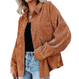Women's Solid Color Lapel Long Corduroy Sleeve T-Shirt Pullover Blouse Tops Tee