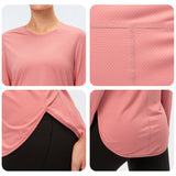 Women's Solid Color Scoop Neck Sport Tops Long Sleeve T-Shirt Pullover Sunscreen