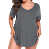 Women Casual Oversized V Neck Short Sleeves Tops T-Shirt Blouses Pullover Pocket
