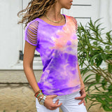 Tie Dye strapless Ripped T-shirt Tee Hipster Fashion Festival Grunge Rainbow Top