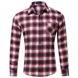 Men Casual Check Plaid Printed Long Sleeve Shirt Tops Blouse Button-Down Pocket