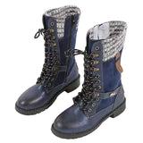 Womens Mid Calf Combat Boots Round Toe Lace up Low Heel Casual Motorcycle Shoes