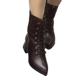 Womens Solid Color Chunky Heels Pointed Toe Slip On Mid Calf Boots Fashion Shoes