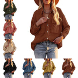 Women Long Sleeves Corduroy Button Cardigan Casual Loose Blouses Shirt Tops