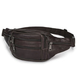 Unisex Cowhide Leather Fanny Pack Waist Bag Belt Pouch Travel Purse Multi-Pocket