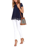 Women's Lace Splicing R Shirts Crew Neck Short Sleeve Pullover Tops T-Shirt Blouse Tunic