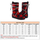 Women Red Plaid Lace Up Cotton Boots Flat Round Toe Casual High Top Warm Boots