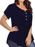 Women's Round Neck Loose Solid Color Pleated Short-sleeved Casual Top T-shirt