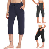 Women Elastic Waist Cropped Pants Casual Yoga Sports Capris Trousers