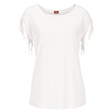 Plus Size Women Summer Short Sleeve Tassel Casual Tops Blouses Solid T-Shirt Bodycon Scoop Neck Shirt