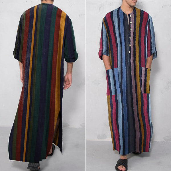 Men's Muslim Long Robe Long Sleeve Round Neck Middle East Kaftans Formal Party