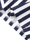 Men's Stripe Casual Short Sleeve One Piece Playsuit Button Lapel Collar Jumpsuit