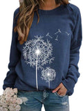 Women Dandelion Printed Long Sleeve T-Shirt Pullover Blouse Tops Tunic Plus Size