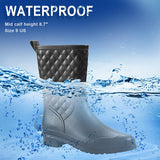 Women Rain Boots Black Waterproof Mid Calf Booties Fashion Out Work Garden Shoes