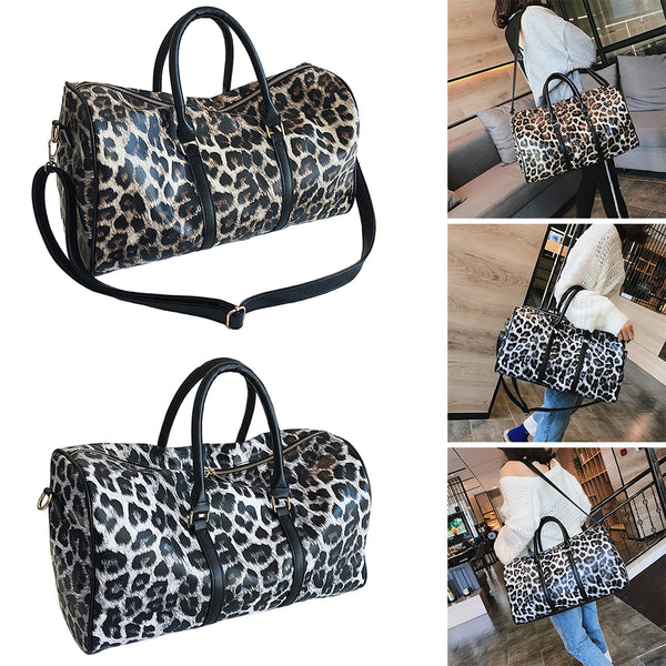 Leopard Leather Weekender Travel Bag for Women Men Cheetah Animal Print Duffle Overnight Tote Gym Bags