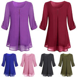 Women's Adjusted 3/4 Sleeve Crew-Neck Chiffon Shirt Casual Loose Pullover Blouse